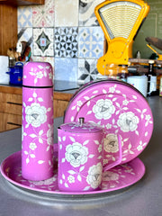 Set India Fucsia Flores Blancas
