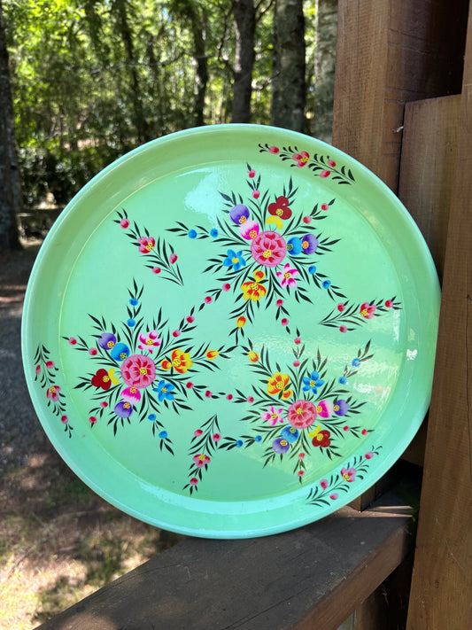 Bandeja redonda Verde Florcitas